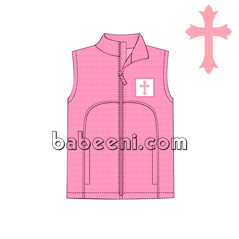 Lovely pink sleeveless jacket with hand-smocked cross - PO 18